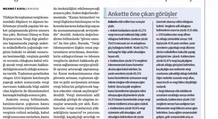 VERGİALGI'nın Araştırması DÜNYA Gazetesi'nde